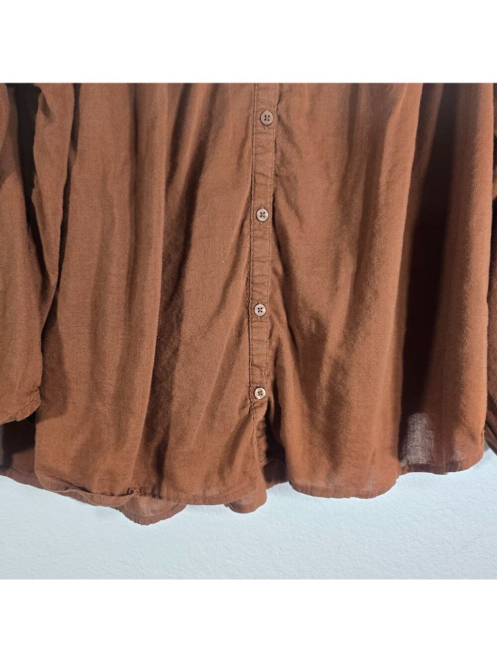 Old Navy Blouse Top Women 2XL Tall Brown Button Balloon Sleeves Cowgirl Boho - Picture 3 of 7